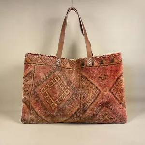 Vintage Carpet Bag Large Weekend Shoulder Tote Leather Trims Kilim Bespoke Made - Picture 1 of 15