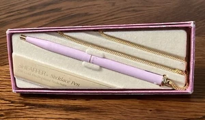 Vintage Sheaffer weiß Punkt Kugelschreiber Halskette Stift 23K Gold Blau Tinte Neu im Karton - Bild 1 von 3