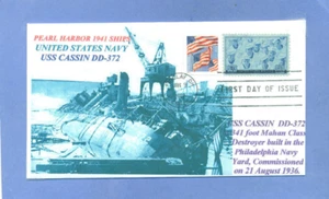 USS CASSIN DD-372 Pearl Harbor Ship Post-Attack Photo Cachet Naval First Day PM - Picture 1 of 1
