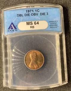 1971 1C Lincoln Cents Variety DBL DIE OBV DIE 3 MS64 RB Anacs - Picture 1 of 8