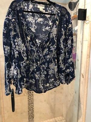 Denim & Supply Ralph Lauren Floral L Encaje Bordado Boho Top Manga Campana Foto 1 de 4