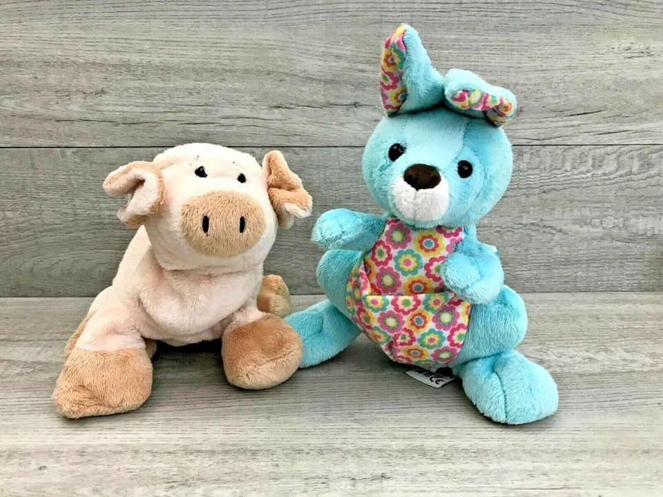 Lot of 2 Ganz Plush Toy Animals Springy Kangaroo & Floppy Pig No Codes - Image 1 of 4