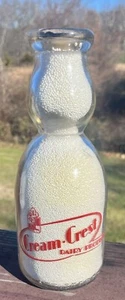 CREAM CREST DAIRY 1 Quart Cream Top MILK BOTTLE Sealtest GIC Corp Red Pyro - Picture 1 of 6
