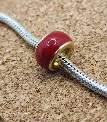 Auténtico Dije Europeo Espaciador Rojo Plata de Ley 925 Oro 18K Cuentas Foto 1 de 3