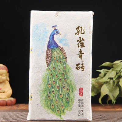 2020 Kong Que Qing Zhuan Shen Puer Tea Brick Peacock Green Brick Raw Puer 1000g - Image 1 of 4