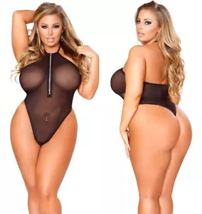 PLUS SIZE Womens Sexy Lingerie Halter Zipper Neck Sleepwear Teddy Babydoll S-5XL