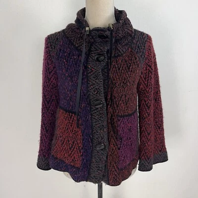 Curio Vintage 90s knit Cardigan Sweater Patchwork Button Down Cowl Neck Medium P - Image 1 of 4