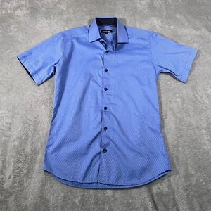 Jared Lang Shirt Mens Small Blue Geometric Short Sleeve Button Up Collared - Picture 1 of 7