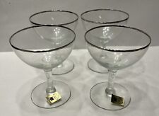 individually  hand blown  cordon blue  fine crystal clear with silver rim set 4 