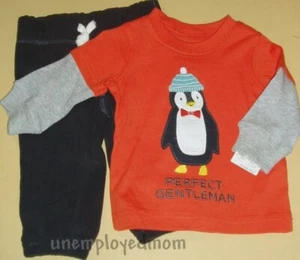 Boys Penguin Pant Set Outfit Perfect Gentleman 2 pc Set Baby Shirt Trouser 3M - Picture 1 of 6
