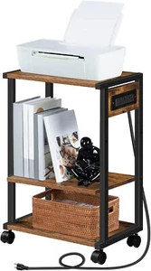 HOOBRO Side Table Industrial Printer Stand with Charging Station Printer Table - Picture 1 of 10