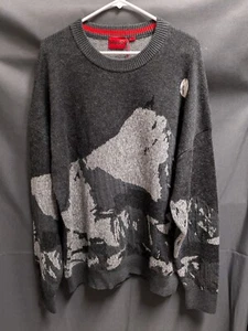 HUGO Wool-blend Oversize Fit Sweater with Seasonal Jacquard Men's XL Dark Grey - Picture 1 of 6