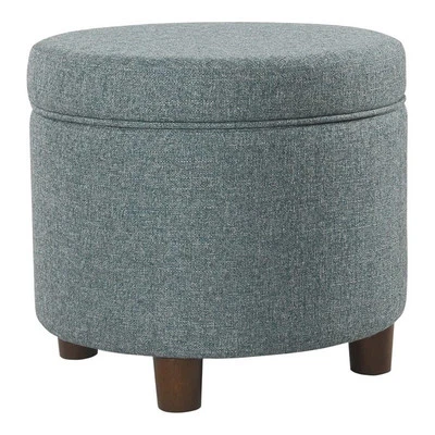 HomePop Round Transitional Wood and Fabric Storage Ottoman in Teal Blue Tweed - Image 1 of 4