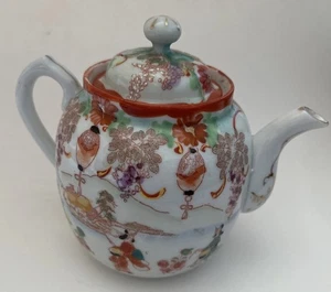 Vintage handbemalte Teekanne Japan orientalische Szene - selten mit weißem Griff & Ausguss - Bild 1 von 22
