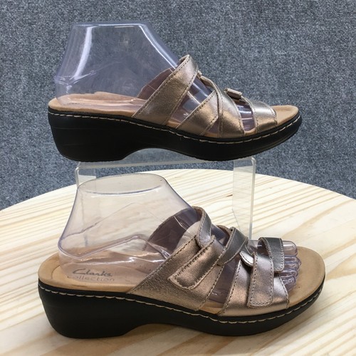 NUOVI sandali Clarks donna 8 5 M Merliah Karli slip on zeppa slide pelle marrone