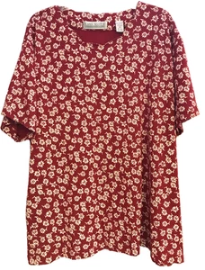 Karen Scott Women's 3X Red Floral Short Sleeve Knit Pullover Tee Vintage - Picture 1 of 9