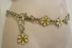 VINTAGE SMILING ENAMED DAISY CHAIN LINK BELT SIZE M - Picture 1 of 3