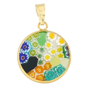 GlassOfVenice Murano Glass Millefiori Pendant in Gold-Plated Frame 3/4" - Picture 1 of 4