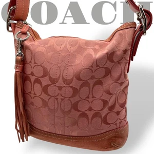 Bandolera de hombro COACH Signature de lona de cuero 9362 rosa oscuro - Imagen 1 de 12