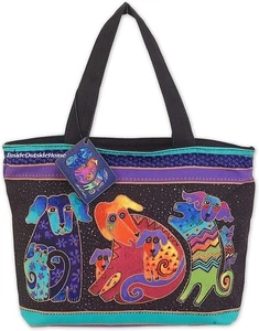 Laurel Burch Dancing Dogs & Doggies Mamme con Cuccioli Borsa Tote EXTRA-LARGE NUOVA - Foto 1 di 4