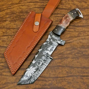 Rody Stan HAND MADE D2 ACID ETCHING BLADE TRACKER KNIFE - BONE/WOOD - AS-6736 - Picture 1 of 7