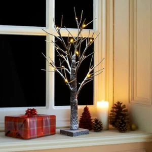 2 Fuß verschneiter Zweig Weihnachtsbaum 24 warmweiße LED Lichter Weihnachten Innen/Außen - Bild 1 von 5