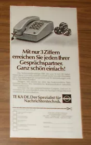 Seltene Werbung TE KA DE EBX 100 Telefon-Nebenstellenanlage 1979 - Bild 1 von 1