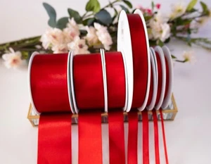 Red double sided satin ribbon, no 15 Christmas trim for weddings, anniversary - Picture 1 of 21