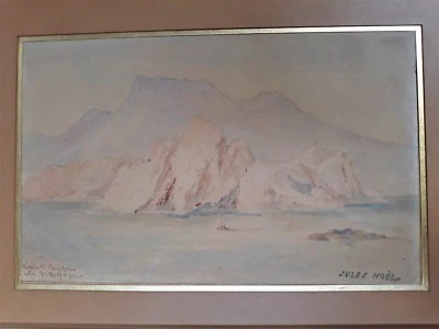 DESSIN ANCIEN AQUARELLE SIGNEE JULES NOEL VUE DETROIT BONIFACIO SARDAIGNE - Photo 1/4