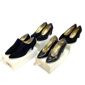 LOT x 4 Walter Steiger Black Suede Leather Grosgrain Heel Pumps Sz 8/8.5/9 B - Picture 1 of 10