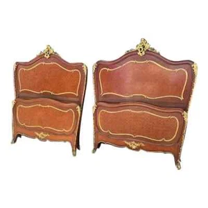 Stunning Pair Of French Antique Mahogany & Rosewood with Omalu Twin Beds - Picture 1 of 11