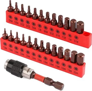25 Pc Hex Bit Set, Allen Key Drill Bits, Quick Change, SAE Metric, Magnetic Tips - Picture 1 of 2