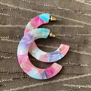 Pink/White/Aqua/Purple Watercolor Epoxy Earrings - Picture 1 of 7
