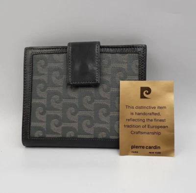 Cartera PIERRE CARDIN Vintage Logo Cuero Lona Doble Pliegue Gris Mujer Nueva con Etiquetas Foto 1 de 4