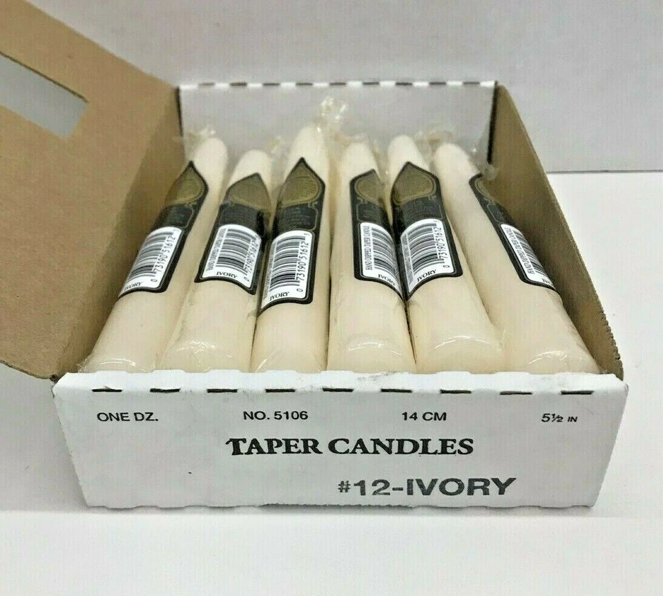 5.5 inch Taper Candles, Box of 12 General Wax Co. Ivory Color - Image 1 of 1