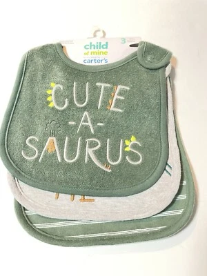 Baberos Bebé 0-3 Meses Cater’s Dinosaurio Rayas. Lote de 3 "NUEVO" Foto 1 de 4