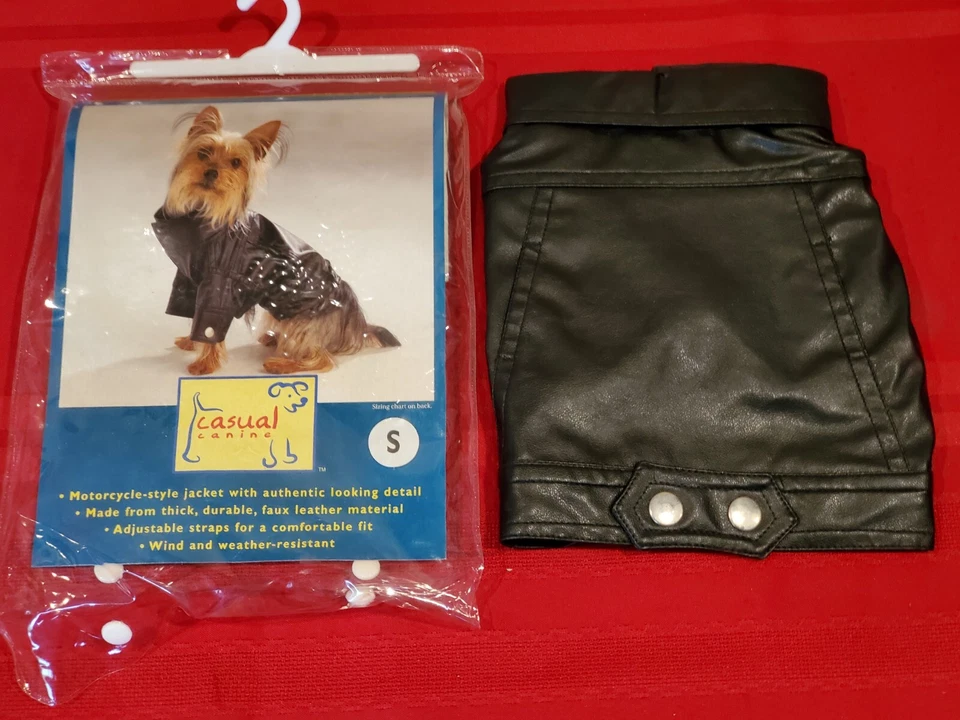 Jaqueta de couro sintético casual estilo motocicleta canina pequena - Imagem 1 de 4