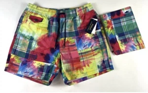 NWT Polo Ralph Lauren Plaid W/Packable Bag Attached Swim Trunks Shorts Men’s L - Picture 1 of 5