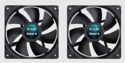 2 x Pack of Gelid Solutions Silent 9 Quiet Black Case Fans 9cm 90-92mm 1500rpm - Image 1 of 4
