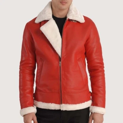 Men's Christmas Special Lambskin Leather Shearling Jacket Santa Claus Jacket - Image 1 of 4
