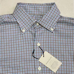 PETER MILLAR Small Button Down Plaid Cape Shirt Men’s New With Tags Blue Red - Picture 1 of 9