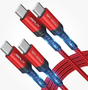 JSAUX 100W USB C to C Cable 2-Pack 2M+2M Type-C PD Fast 2M+2M, Red - Picture 1 of 9