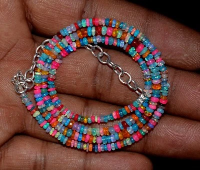 AAA+ Natural Ethiopian Opal Wello Fire Opal Gemstone Beads Necklace 16" F3968 - Image 1 of 4