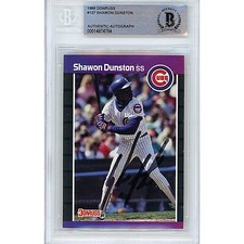 Shawon Dunston Signed Chicago Cubs 1989 Donruss Card Beckett Authentic Slab COA