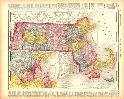 Mapa original antiguo de MASSACHUSETTS, INSERCIÓN BOSTON-VERMONT 1899 Foto 1 de 2