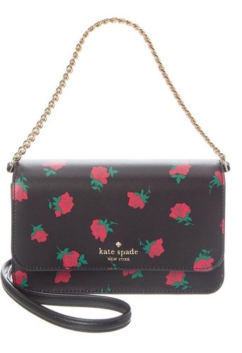 Borsa a tracolla Kate Spade Madison Rose Toss stampata patta nera multi borsa catena nuova con etichette