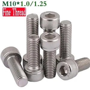 M10 x 1.0 1.25 Fine Thread 304 Stainless Steel Hex Socket Head Cap Screws Bolts - Picture 1 of 12