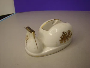 Dispensador de cinta cerámica porcelana vintage blanco con diseño floral dorado Japón 4,5" - Imagen 1 de 12