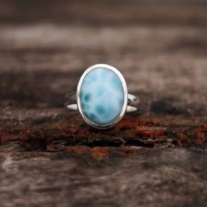 Larimar Woman Ring 925 Sterling Silver Handmade Statement Ring All Size SH224 - Picture 1 of 7