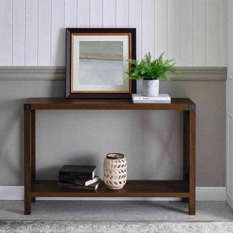 Walker Edison Furniture Company Console Table 46" + Storage Rectangle Wood Brown Cover